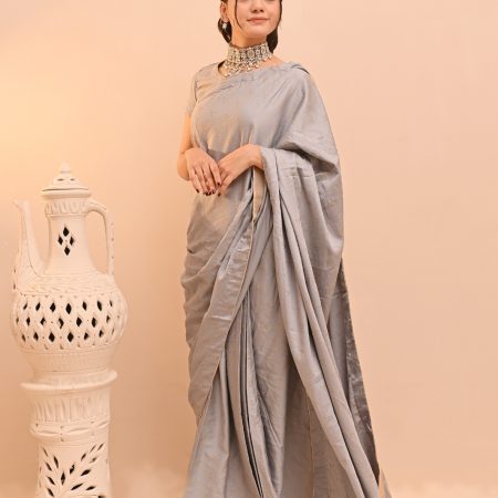 Light Gray Lawn Embossed Saree
