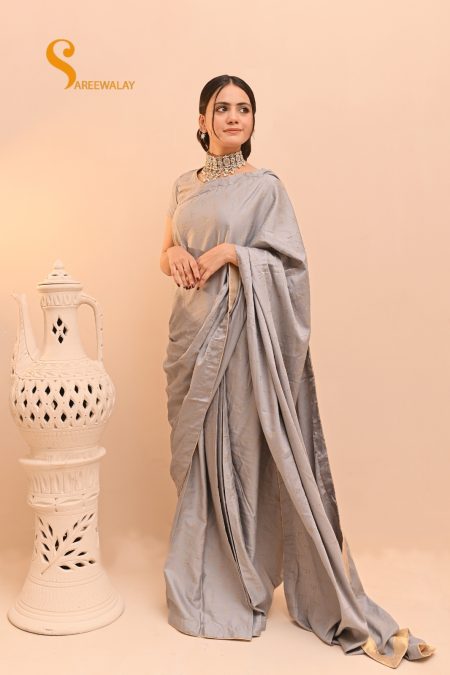 Light Gray Lawn Embossed Saree