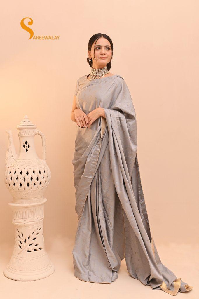 Light Gray Lawn Embossed Saree
