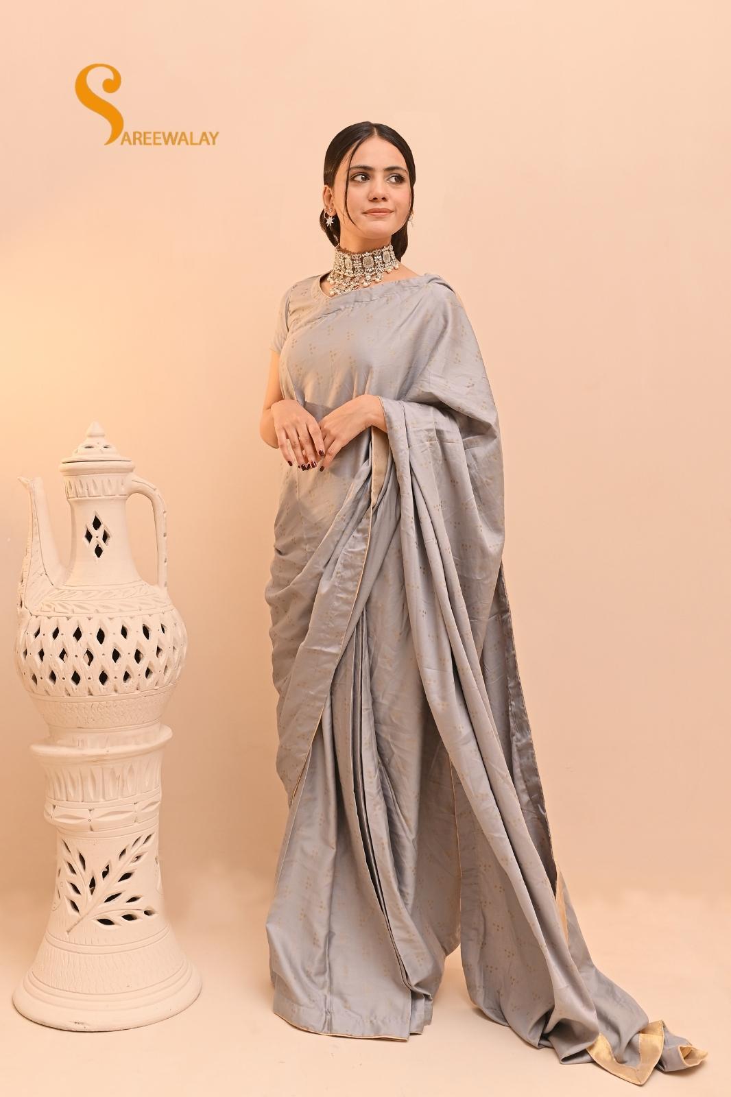 Light Gray Lawn Embossed Saree