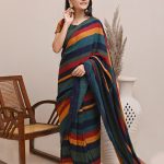 Plain Lawn Multicolor Straps Saree