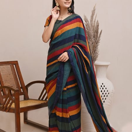 Plain Lawn Multicolor Straps Saree