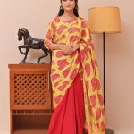 Lawn Light Dhani Printed & Embossed Saree