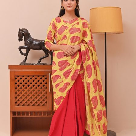 Lawn Light Dhani Printed & Embossed Saree