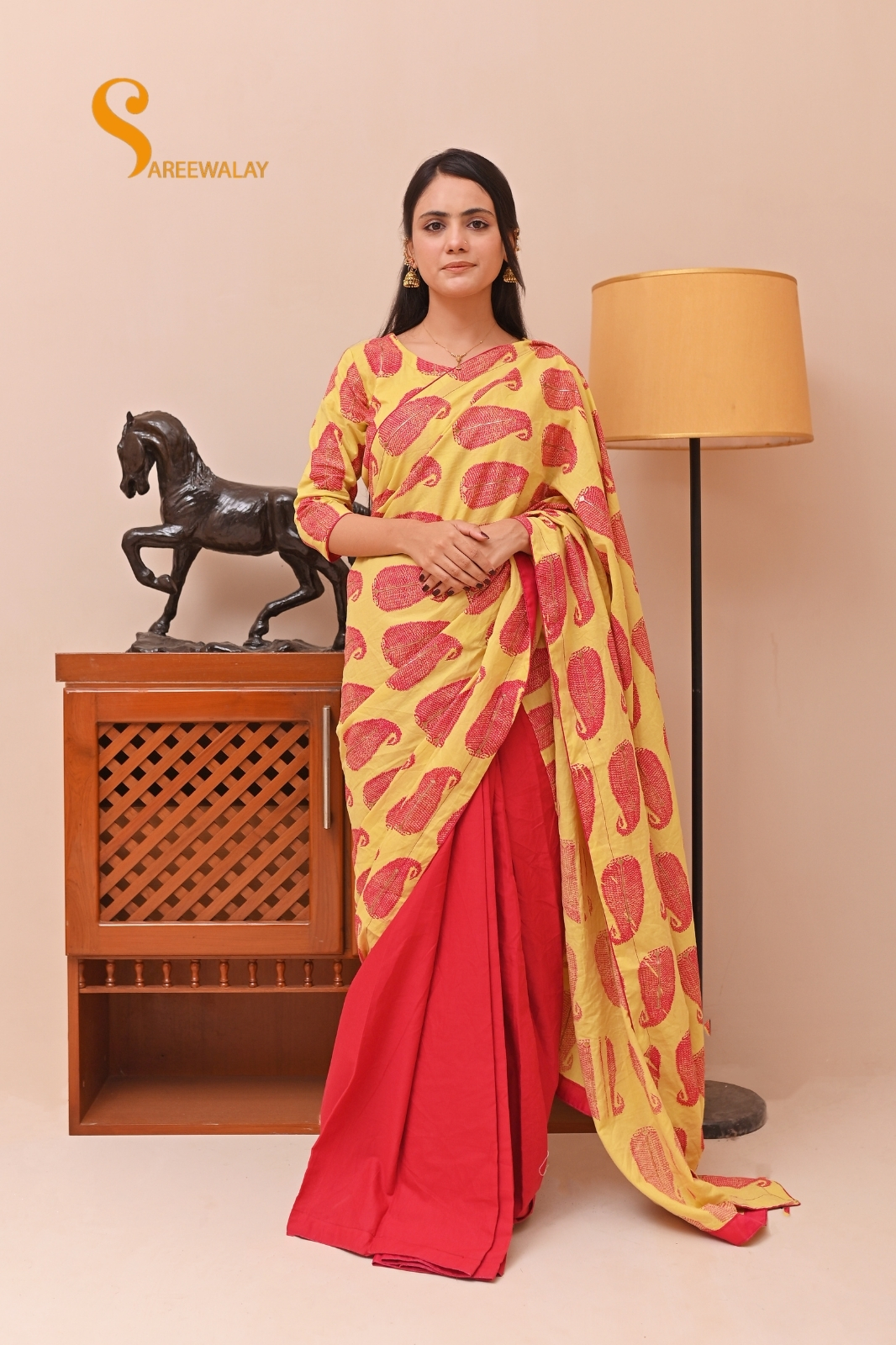 Lawn Light Dhani Printed & Embossed Saree