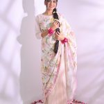Light Pink Lawn Printed Flower Saree