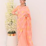 Peach Lawn Brotia Two Tone Saree
