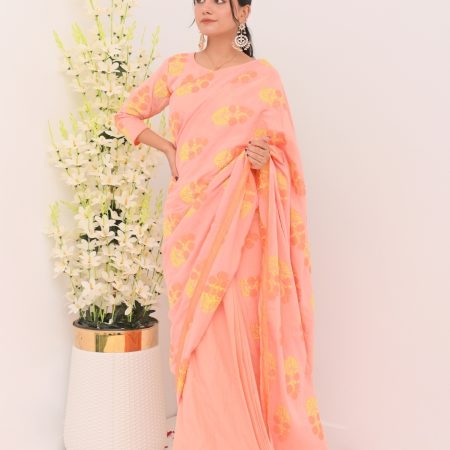 Peach Lawn Brotia Two Tone Saree